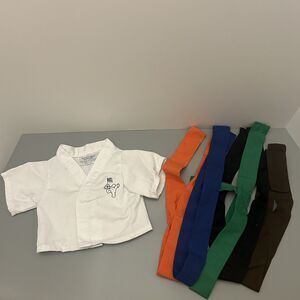 Build A Bear White Karate Shirt Robe Top and 5 Colored Belts Martial Arts